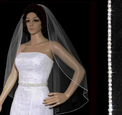 Rhinestone Trim Edge Fingertip Length Wedding Veil V16 Rhinestone Trim Edge Fingertip Length Wedding Veil V16