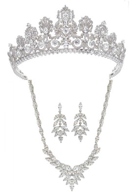 Luxembourg Replica CZ Royal Wedding Tiara with Jewelry Set Luxembourg Replica CZ Royal Wedding Tiara with Jewelry Set