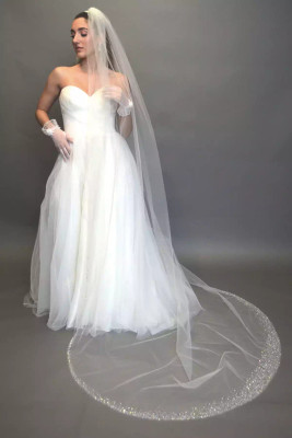 Stunning Pearl, Rhinestone and Crystal Beaded Cathedral Wedding Veil Stunning Pearl, Rhinestone and Crystal Beaded Cathedral Wedding Veil
