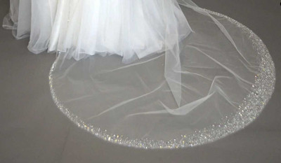 Stunning Pearl, Rhinestone and Crystal Beaded Cathedral Wedding Veil Stunning Pearl, Rhinestone and Crystal Beaded Cathedral Wedding Veil