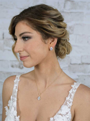 Gold Plated Pear Shape CZ Bridal and Bridesmaid Jewelry