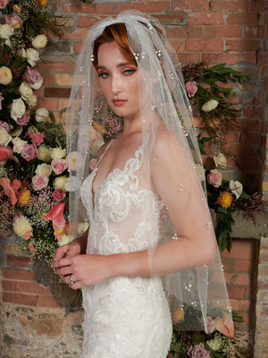 Pearl Scattered Fingertip Wedding Veil Envogue V2295SF Pearl Scattered Fingertip Wedding Veil Envogue V2295SF