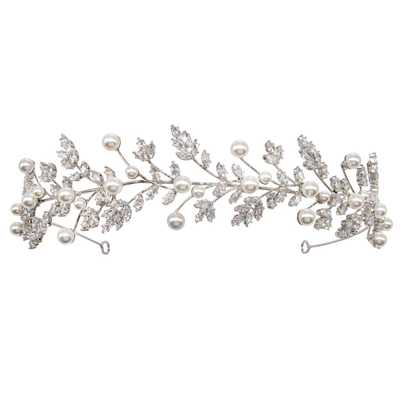 Pearl and CZ Crystal Wedding Headpiece hp7906 Pearl and CZ Crystal Wedding Headpiece hp7906
