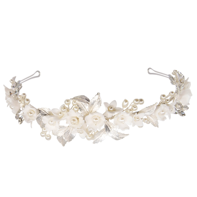 Exquisite Floral Pearl Wedding Headband in Silver or Rose Gold