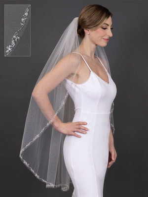 Crystal and Pearl Beaded Edge Fingertip Wedding Veil Crystal and Pearl Beaded Edge Fingertip Wedding Veil