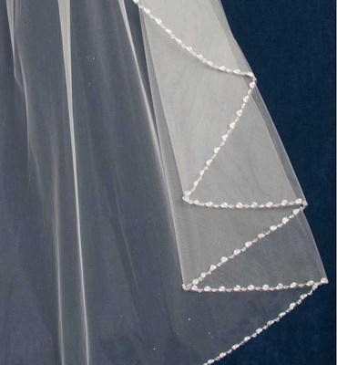 Cascade Cut Pearl and Crystal Beaded Fingertip Wedding Veil C584 Cascade Cut Pearl and Crystal Beaded Fingertip Wedding Veil C584