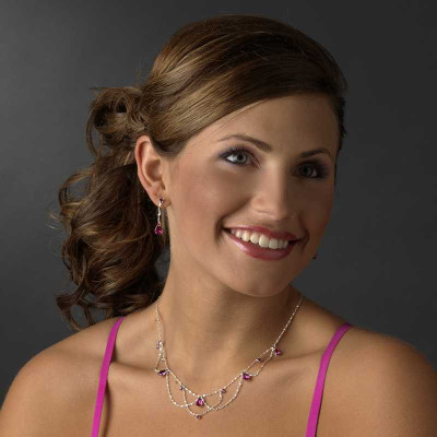 Fuchsia Pink Crystal Teardrop Crystal Wedding or Prom Jewelry Set Fuchsia Pink Crystal Teardrop Crystal Wedding or Prom Jewelry Set