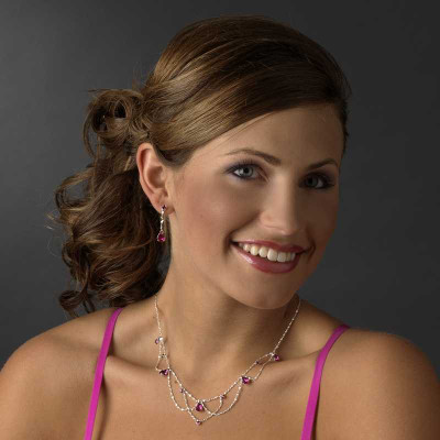 Fuchsia Pink Crystal Teardrop Crystal Wedding or Prom Jewelry Set Fuchsia Pink Crystal Teardrop Crystal Wedding or Prom Jewelry Set