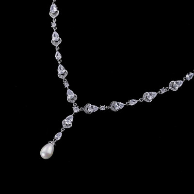 Pearl and CZ Royal Replica Wedding Tiara Crown with Jewelry Set