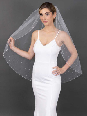 Pearl and Crystal Beaded 38" Long Scattered Pearl Wedding Veil Pearl and Crystal Beaded 38" Long Scattered Pearl Wedding Veil