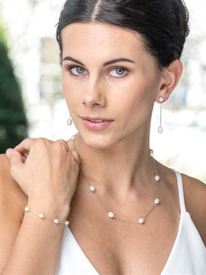 Floating Freshwater Pearl Silver or Gold Plated Bridal Jewelry Set Floating Freshwater Pearl Silver or Gold Plated Bridal Jewelry Set