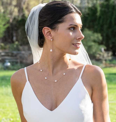Floating Freshwater Pearl Silver or Gold Plated Bridal Jewelry Set Floating Freshwater Pearl Silver or Gold Plated Bridal Jewelry Set