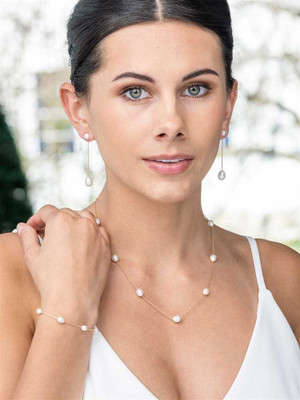 Floating Freshwater Pearl Silver or Gold Plated Bridal Jewelry Set Floating Freshwater Pearl Silver or Gold Plated Bridal Jewelry Set