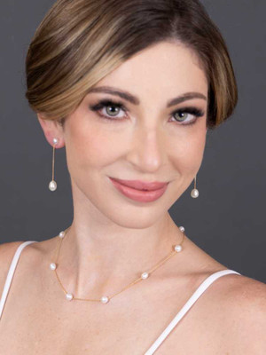 Floating Freshwater Pearl Silver or Gold Plated Bridal Jewelry Set Floating Freshwater Pearl Silver or Gold Plated Bridal Jewelry Set