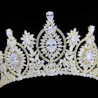Regal 3" Tall CZ Gold Wedding and Quinceanera Tiara