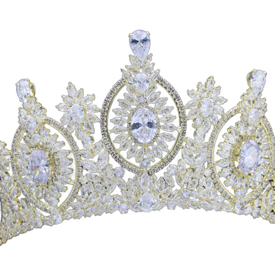 Regal 3" Tall CZ Gold Wedding and Quinceanera Tiara