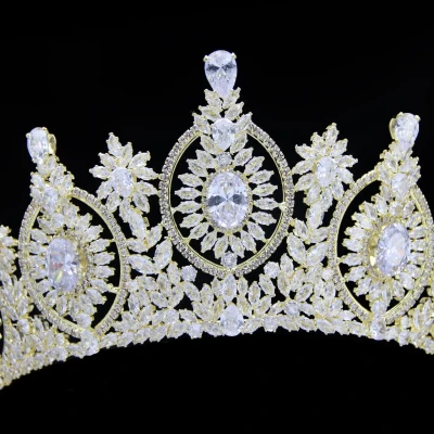Regal 3" Tall CZ Gold Plated Wedding and Quinceanera Tiara