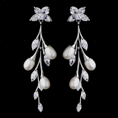 Freshwater Pearl and CZ Wedding Necklace and Earring Jewelry Set Freshwater Pearl and CZ Wedding Necklace and Earring Jewelry Set