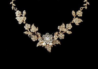 Crystal and Pearl Floral Bridal Jewelry Set in Gold Plating