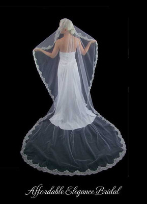 Beaded Silver Embroidered Lace Mantilla Cathedral Wedding Veil