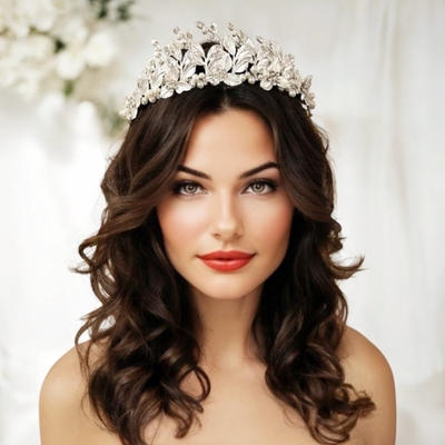 Vintage Vine Pearl and Crystal Leaf Design Wedding Tiara Headpiece