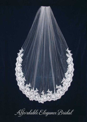 Lace Edge Shimmer Tulle Waltz Length Wedding Veil C574 - Sale!