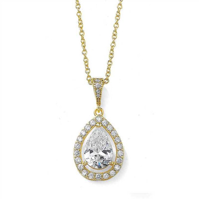 CZ Pear Shape CZ Wedding Jewelry Set in 14K Gold Plating