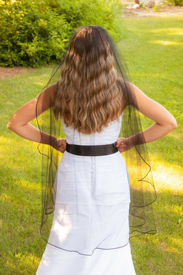 Knee or Cathedral Length Soutache Edged Black Wedding Veil Knee or Cathedral Length Soutache Edged Black Wedding Veil