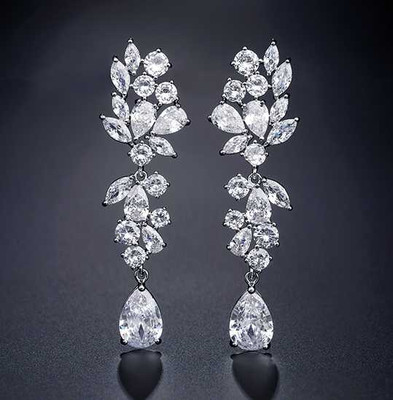 Elegant Multi Cut CZ Drop Wedding and Formal Earrings Elegant Multi Cut CZ Drop Wedding and Formal Earrings