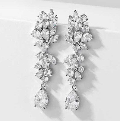 Elegant Multi Cut CZ Drop Wedding and Formal Earrings Elegant Multi Cut CZ Drop Wedding and Formal Earrings