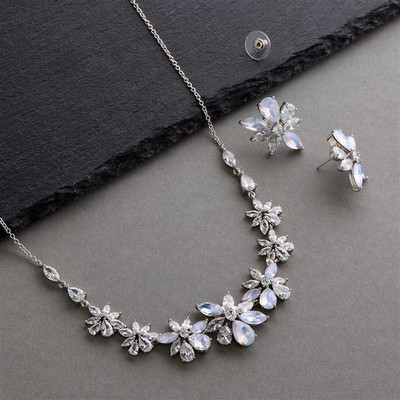 CZ and Opal Crystal Necklace, Earring and Bracelet Wedding Jewelry Set CZ and Opal Crystal Necklace, Earring and Bracelet Wedding Jewelry Set