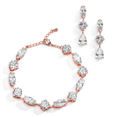 4 Sets Rose Gold CZ Bracelet and Earring Bridesmaid Jewelry 4 Sets Rose Gold CZ Bracelet and Earring Bridesmaid Jewelry
