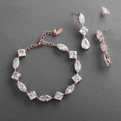 4 Sets Rose Gold Plated CZ Bracelet and Earring Bridesmaid Jewelry 4 Sets Rose Gold Plated CZ Bracelet and Earring Bridesmaid Jewelry