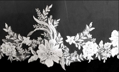 42" Long Fingertip Wedding Veil with Floral Beaded Lace V3251U 42" Long Fingertip Wedding Veil with Floral Beaded Lace V3251U
