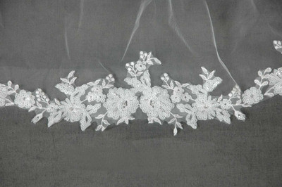 Sequined Lace Fingertip Wedding Veil CF263 in Ivory Sequined Lace Fingertip Wedding Veil CF263 in Ivory