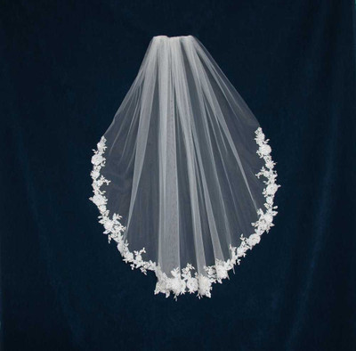 Sequined Lace Fingertip Wedding Veil CF263 in Ivory Sequined Lace Fingertip Wedding Veil CF263 in Ivory