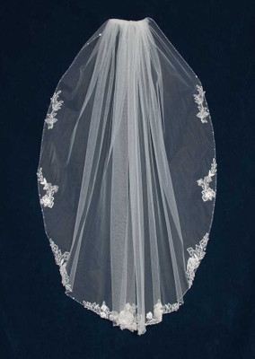 42" Long Fingertip Wedding Veil Beaded Edge and Beaded Lace CF269 42" Long Fingertip Wedding Veil Beaded Edge and Beaded Lace CF269
