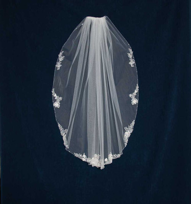 42" Long Fingertip Wedding Veil Beaded Edge and Beaded Lace CF269 42" Long Fingertip Wedding Veil Beaded Edge and Beaded Lace CF269