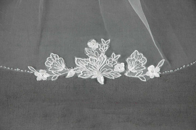 42" Long Fingertip Wedding Veil Beaded Edge and Beaded Lace CF269 42" Long Fingertip Wedding Veil Beaded Edge and Beaded Lace CF269