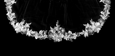 Waltz Length Wedding Veil with Beaded Two Tone Floral Lace