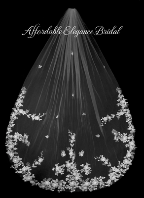 Regal Cathedral Wedding Veil with Romantic Floral Lace V3258RRX Regal Cathedral Wedding Veil with Romantic Floral Lace V3258RRX