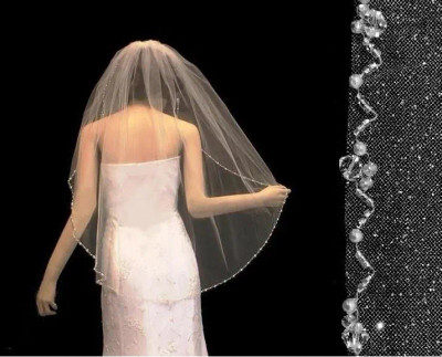 Glitter Tulle Pearl and Crystal Beaded Fingertip Wedding Veil V3072D Glitter Tulle Pearl and Crystal Beaded Fingertip Wedding Veil V3072D