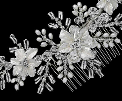 Pearl and Crystal Floral Bridal Back Comb c8597 Pearl and Crystal Floral Bridal Back Comb c8597