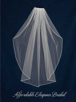 Pearl and Crystal Beaded Fingertip Length Wedding Veil C586 Pearl and Crystal Beaded Fingertip Length Wedding Veil C586
