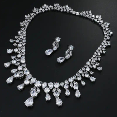 Glamorous 5A CZ Wedding and Formal Necklace Jewelry Set