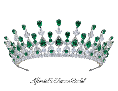 Emerald Green CZ Wedding and Quinceanera Tiara with Earrings Emerald Green CZ Wedding and Quinceanera Tiara with Earrings