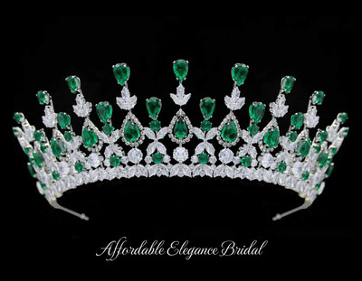 Emerald Green CZ Wedding and Quinceanera Tiara with Earrings Emerald Green CZ Wedding and Quinceanera Tiara with Earrings