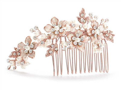 Rose Gold Floral Rhinestone and Pearl Wedding Comb Rose Gold Floral Rhinestone and Pearl Wedding Comb