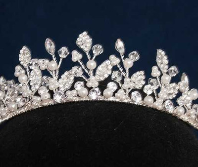 1 1/2" Tall Pearl and Crystal Silver Plated Wedding Tiara hp9603