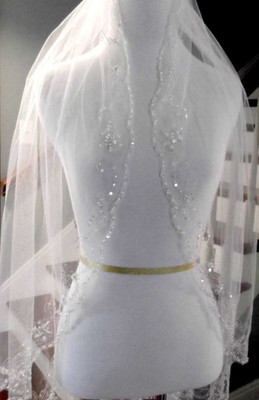 Waltz Length Wedding Veil with Stunning Beaded Embroidery Waltz Length Wedding Veil with Stunning Beaded Embroidery